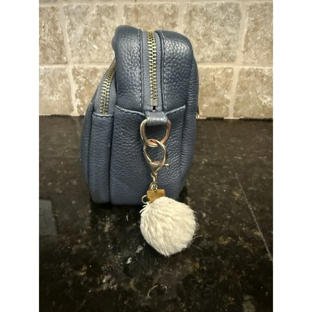 Pom Pom London Original‎ Plus Mayfair Slate Blue Leather, Pom-Pom & skinny strap